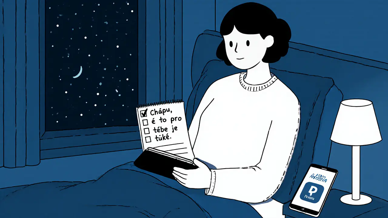 Rodič v noci drží poznámkový blok s větou &quot;Chápu, že to pro tebe je těžké.&quot;