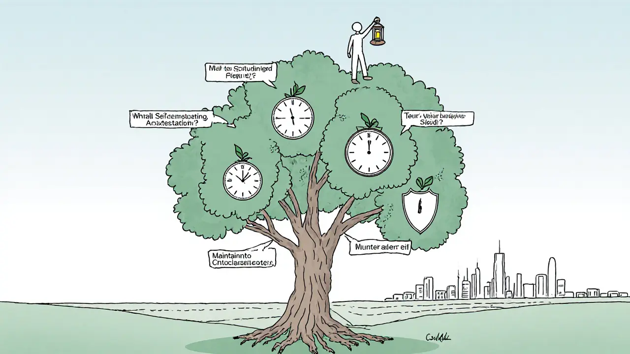 Strom s čtyřmi kořeny reprezentujícími fáze CBT-E, kde postava stoupá k pochopení sebe.