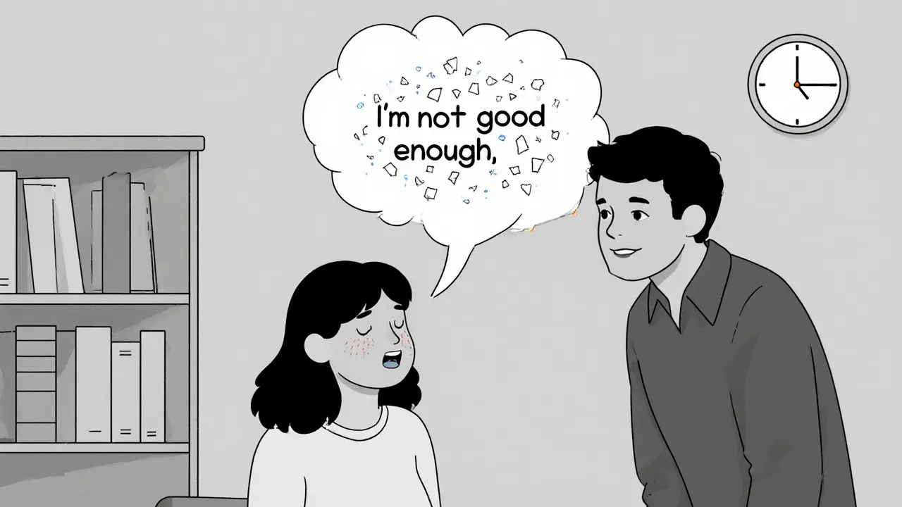 Klient mluví o citlivé téma, terapeut ho pozorně poslouchá bez přerušení nebo soudění.