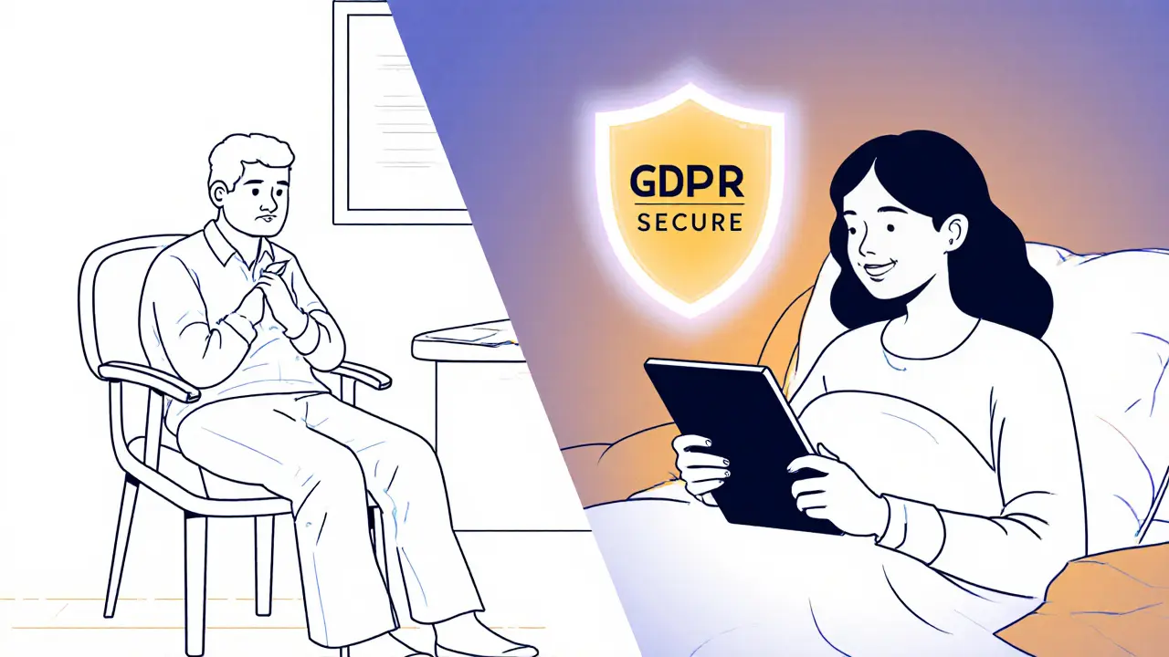 Porovnání tradiční terapie a mobilní terapie s důrazem na bezpečnost dat.