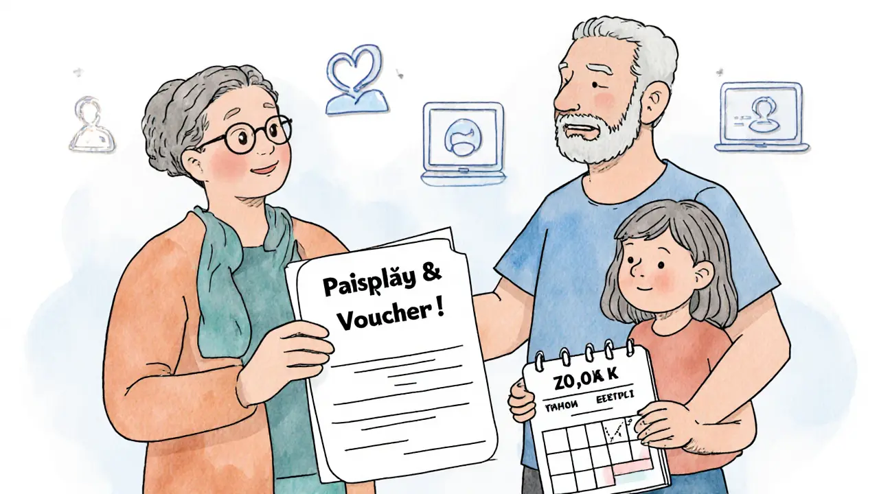 Rodina dostává slevový poukaz od zdravotní pojišťovny pro 10 sezení rodinné terapie.