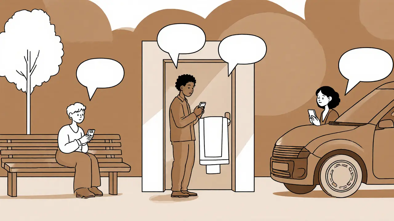 Různí lidé používají mobilní terapii v různých místech – v parku, v koupelně, v autě.