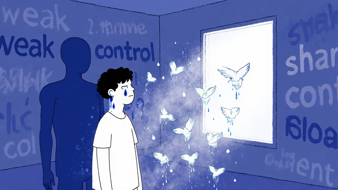 Slzy se mění v ptáky, které létají ven, stará sebevědomost se rozplyne.