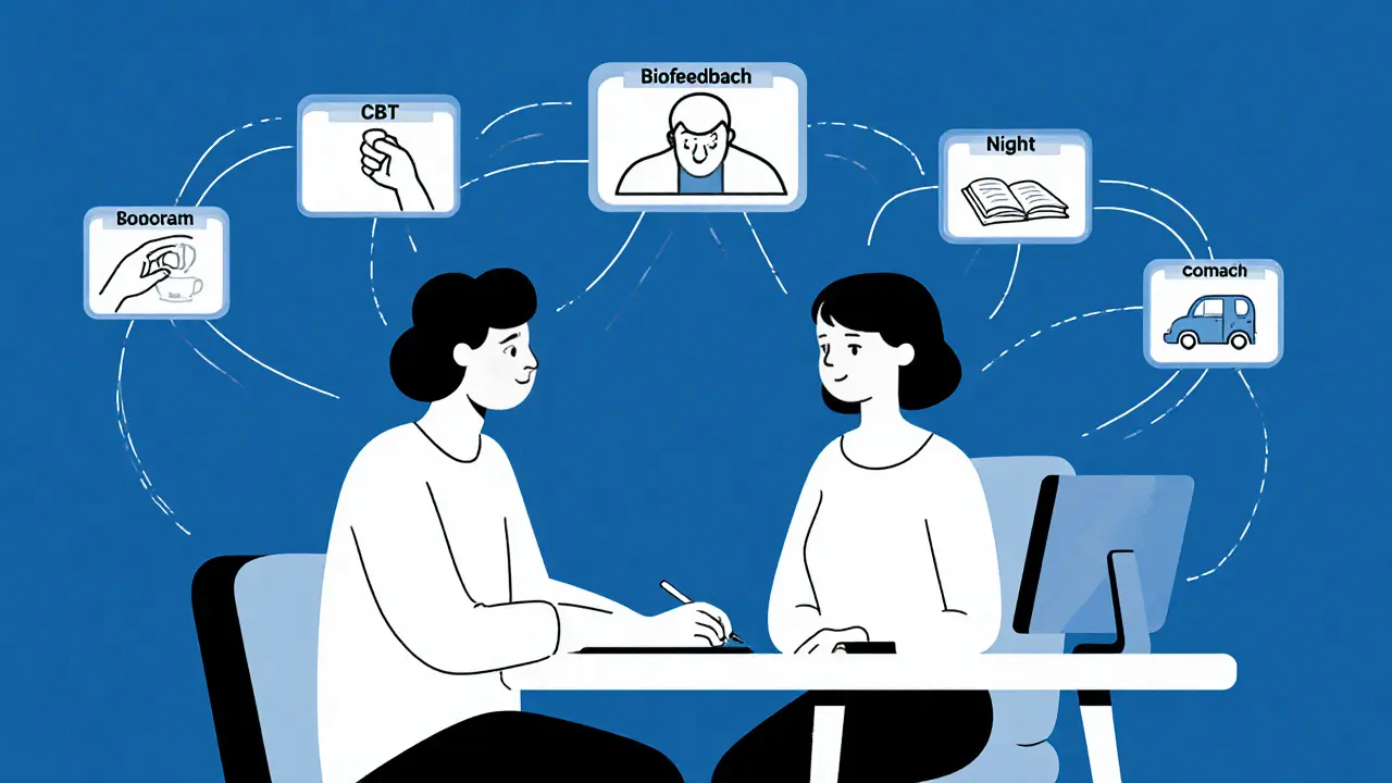 Terapeut a klient na videokonferenci s přehledem evidence-based cvičení spojených s každodenními situacemi.