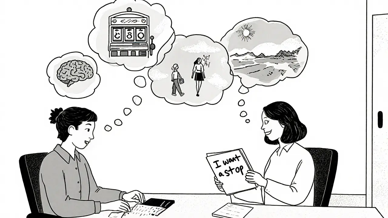 Terapeutická schůzka s člověkem, který píše &#039;Chci přestat&#039;, myšlenky spojené s návratem ke zdraví.