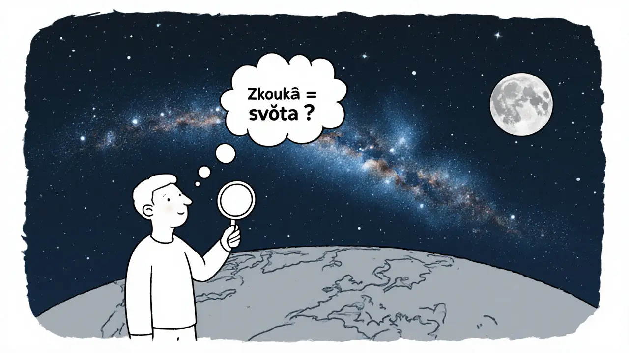 Muž na Zemi se dívá na vesmír, aby viděl, jak malá je jeho obava.