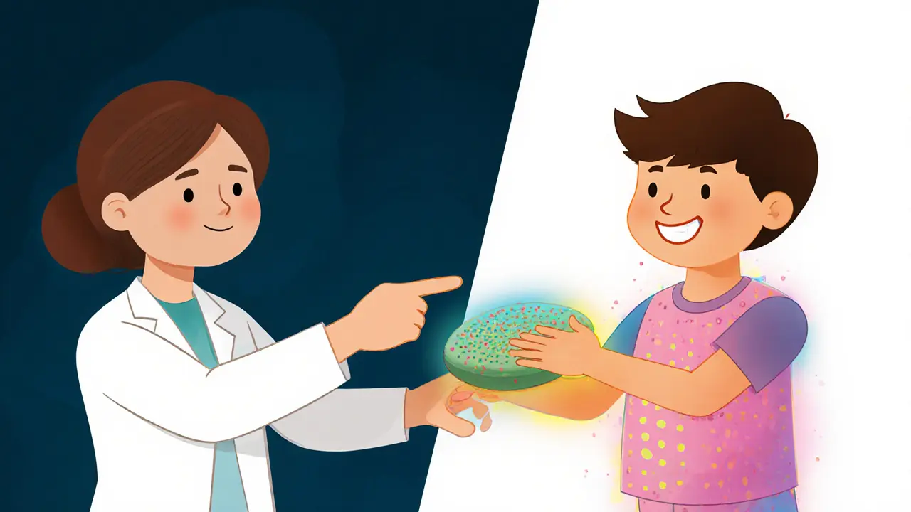 Terapeut nabízí vibracní podložku dítěti místo potlačování jeho stimmingu.