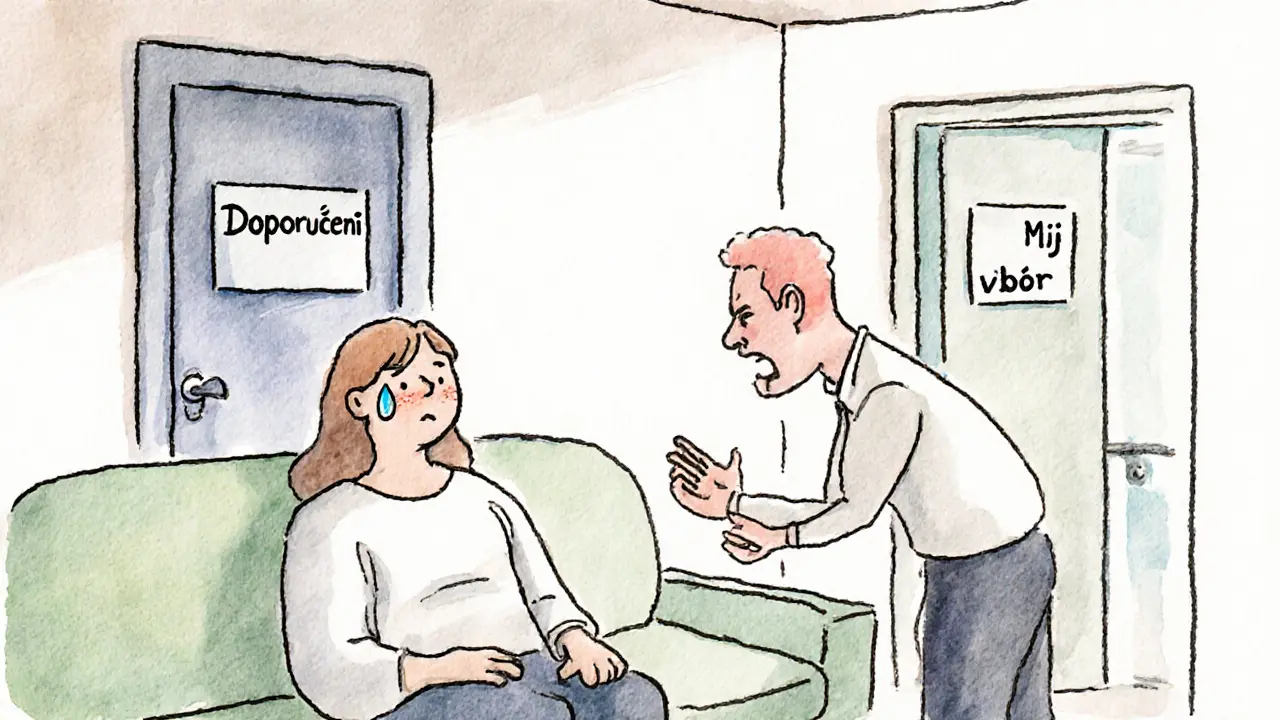 První sezení s terapeutem, kde klient cítí bezpečí a slyšení, zatímco doporučení zaniká.