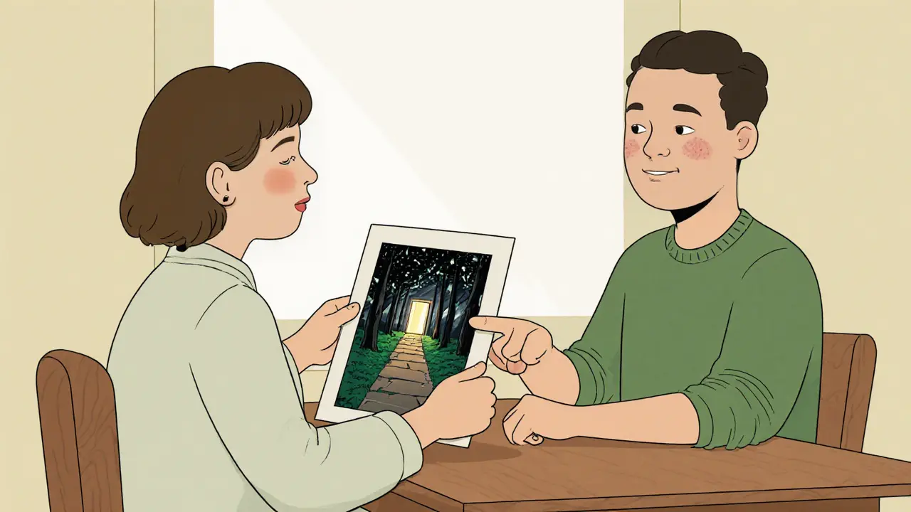 Terapeut a pacient společně procházejí přepsaný scénář noční můry.