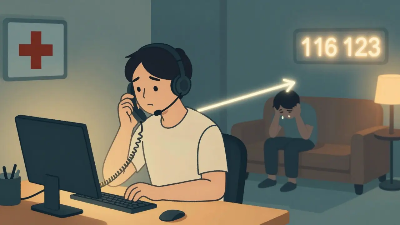 Operátor na linku 116 123 naslouchá s klidem v tichém call centru.