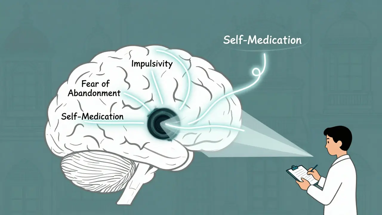Mozek s třemi škodlivými cestami, které jsou přepisovány světlem terapie.