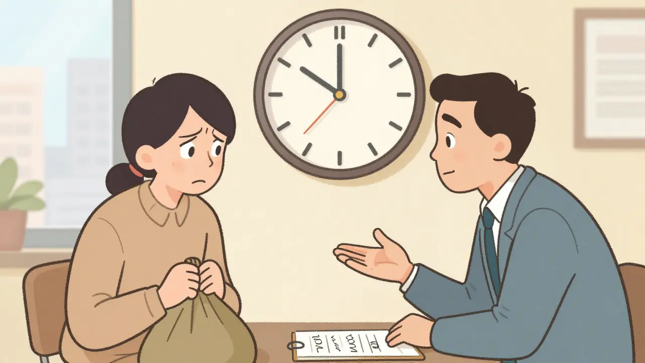 První schůzka klienta a terapeuta s hodinami ukazujícími 70 minut.