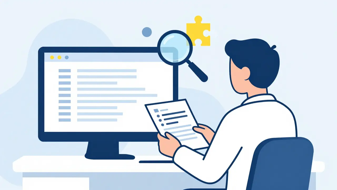 Člověk hledá terapeuta s platnou smlouvou s pojišťovnou pomocí seznamu.