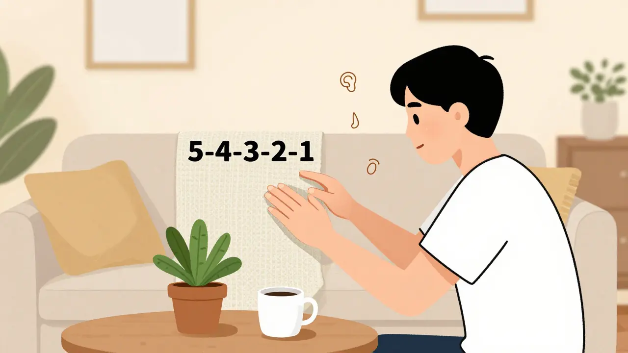 Člověk používající techniku uzemnění 5-4-3-2-1 v interiéru.
