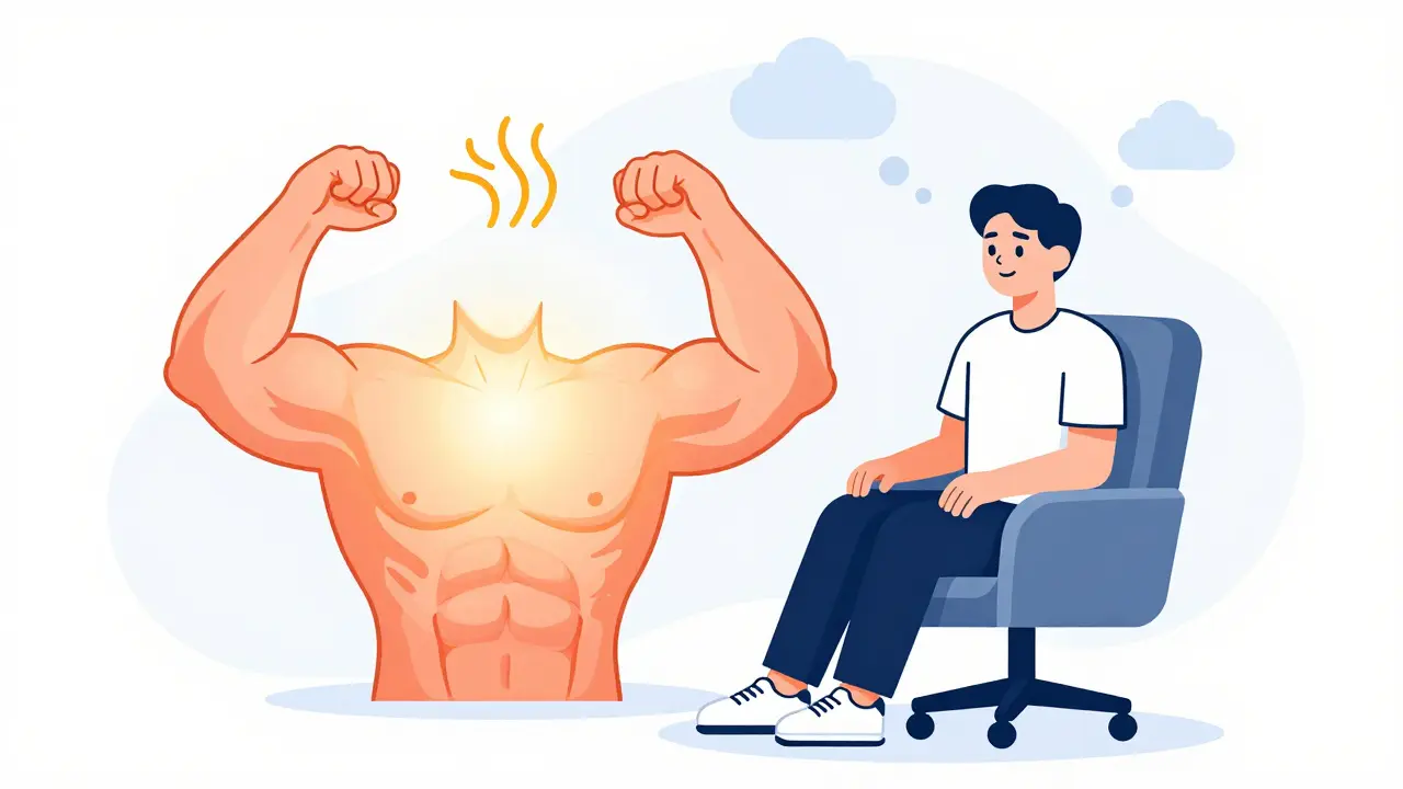 Člověk v klidu s vizualizací tréninku svalu pozornosti.