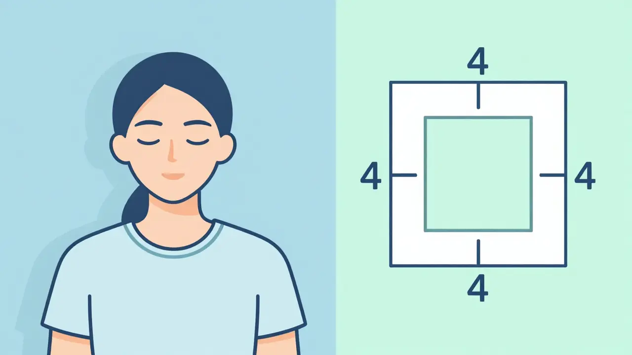 Ilustrace člověka praktikujícího čtvercové dýchání.