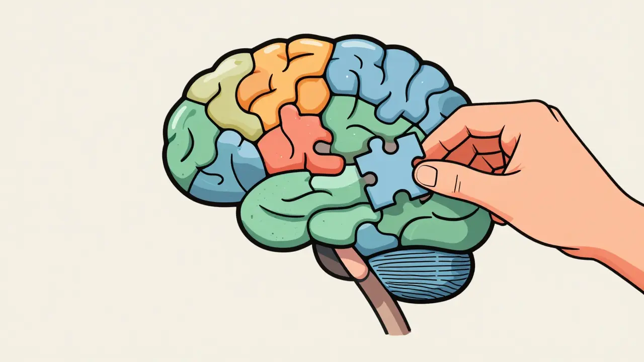 Konceptuální obraz skládání mozaiky jako symbol procesu psychoterapie.