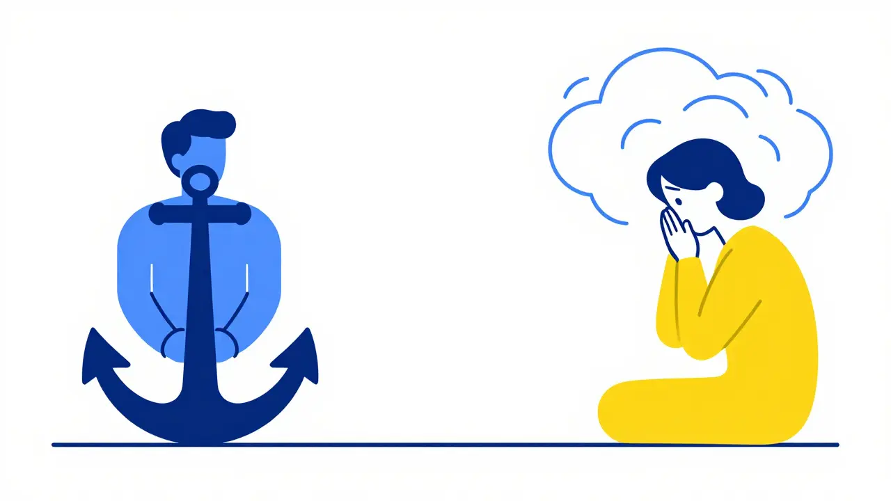 Konceptuální obraz znázornující asymetrii a profesionální vzdálenost v terapii.