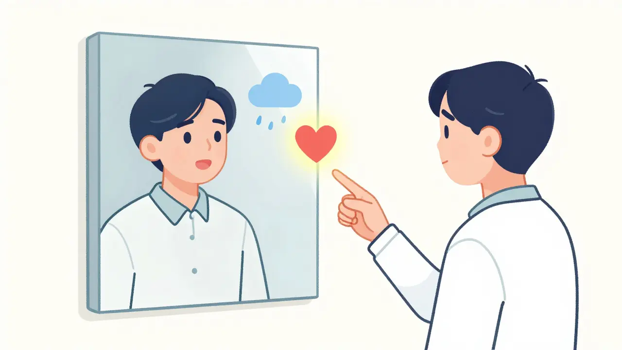 Metafora reflexe citů mezi terapeutem a klientem jako zrcadlo.