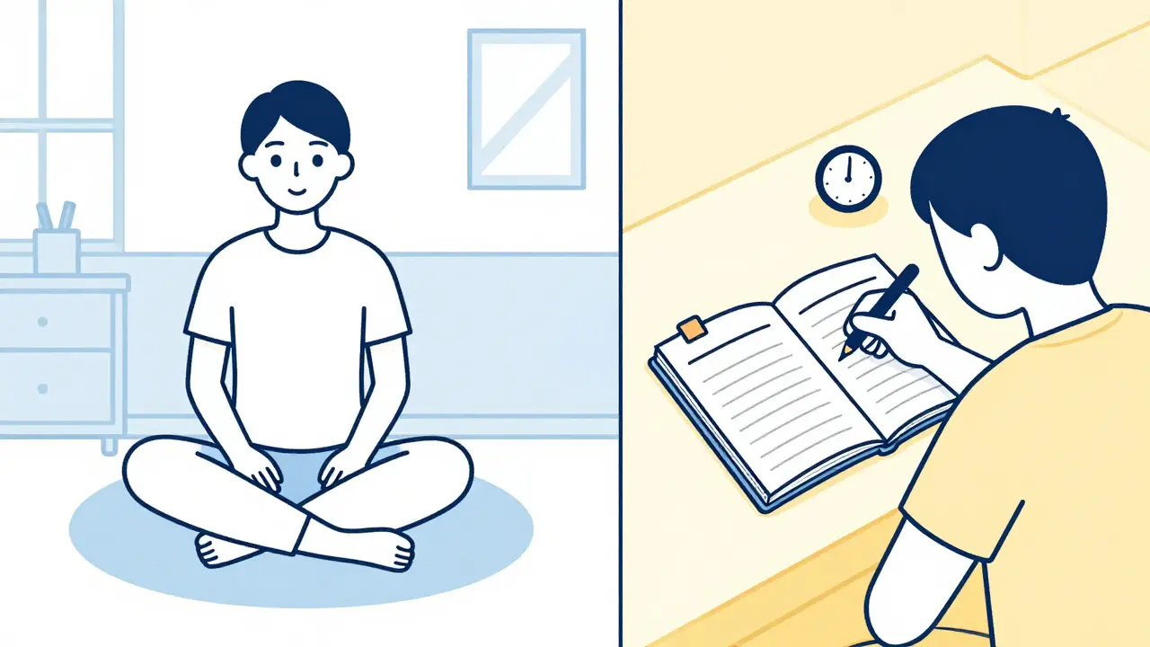 Srovnání meditace všímavosti a praktického plánování v čistém stylu.