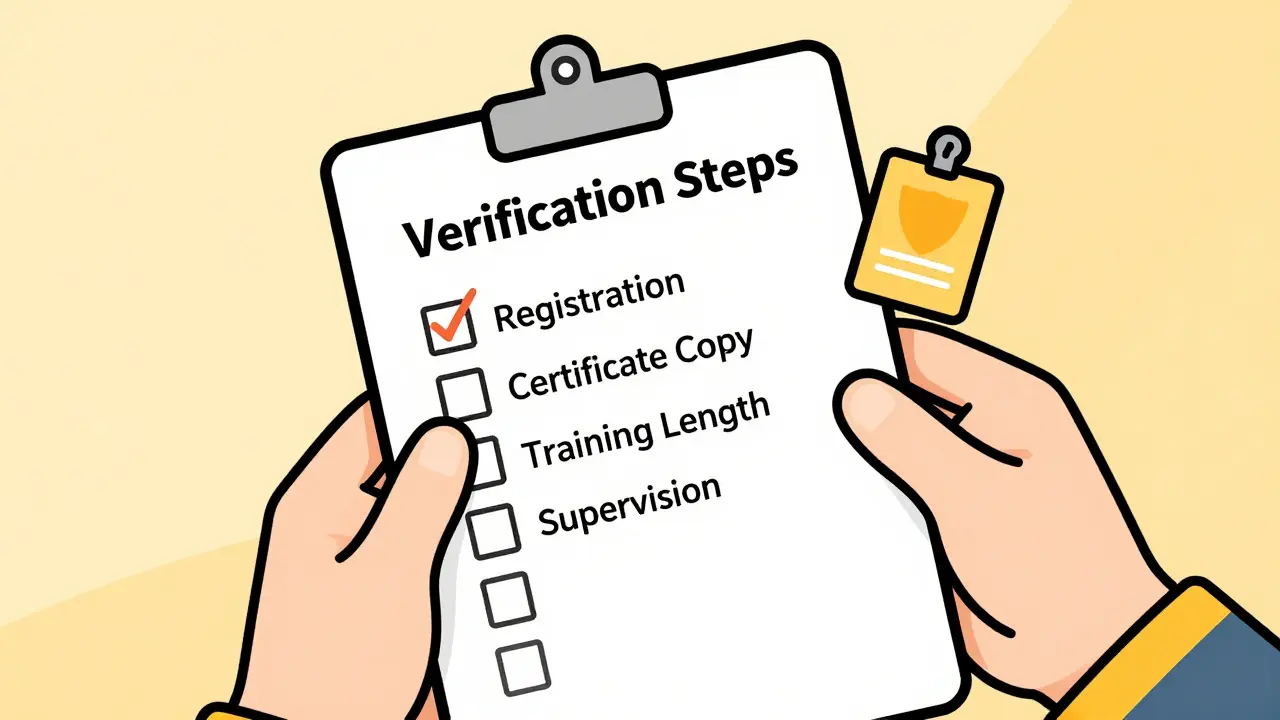 Ruka drží checklist pro ověření kvalifikace terapeuta