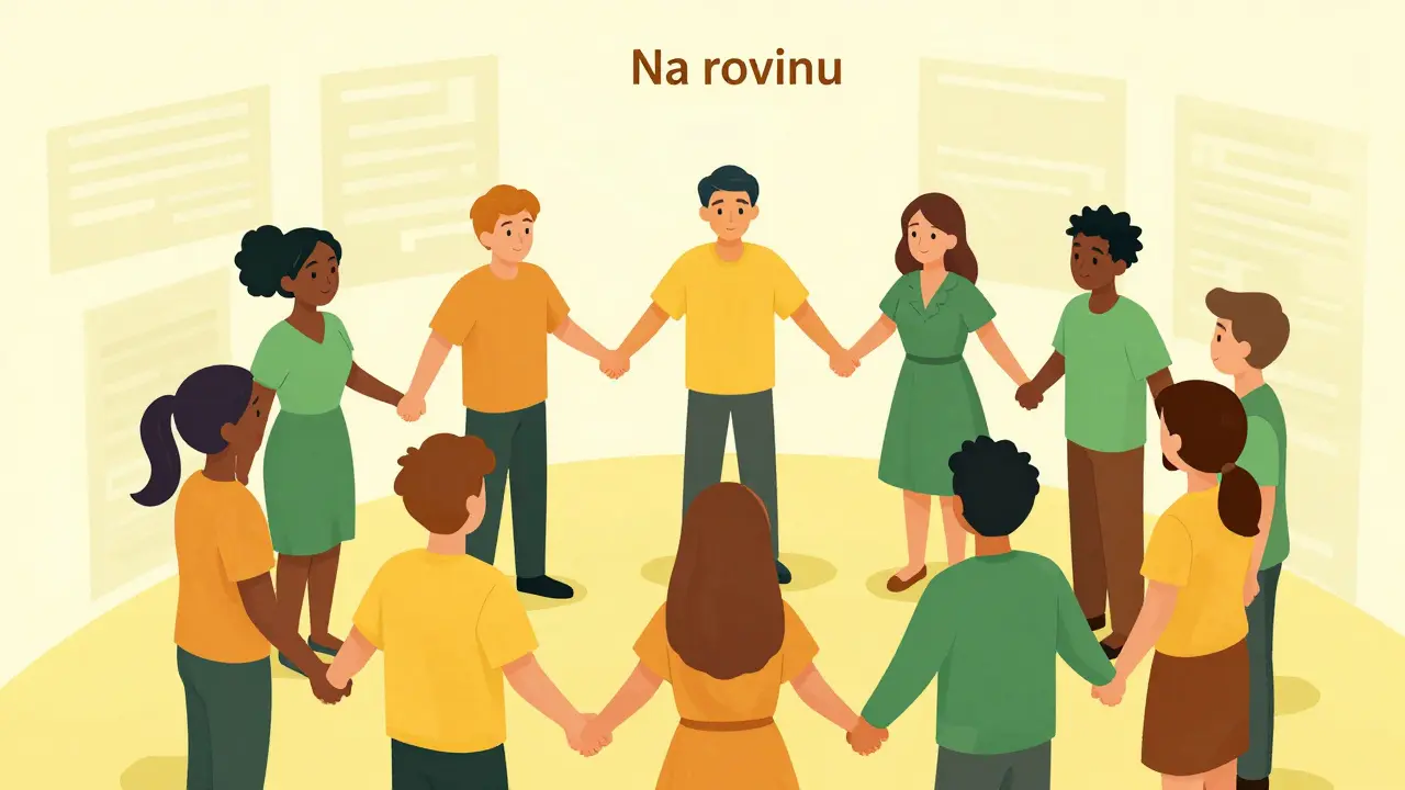 Skupina lidí překonávající bariéry stereotypů pomocí podpory a spojení.