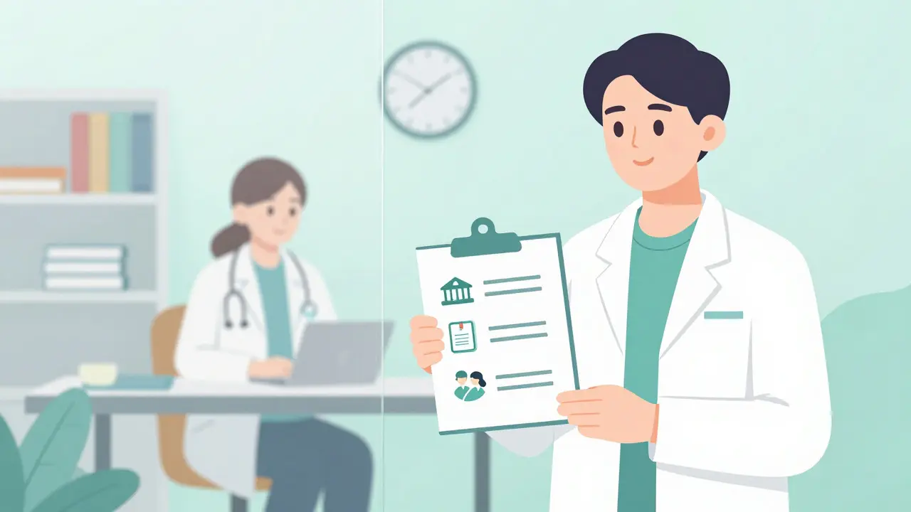 Klient s kontrolním seznamem ověřující kvalifikaci terapeuta