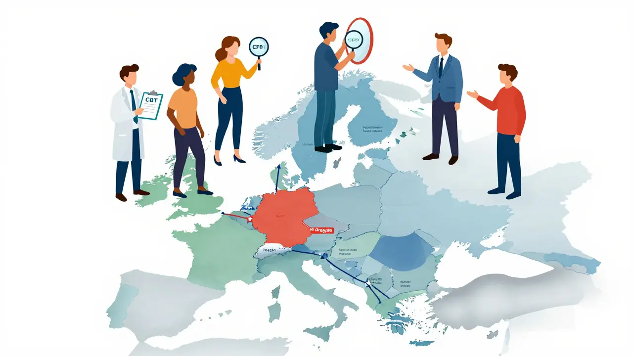 Mapa Evropy s terapeuty reprezentujícími různé školy a standardy
