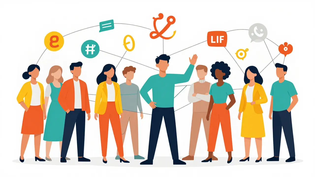 Symbol překonání bariér a podpory pro expaty, ilustrace
